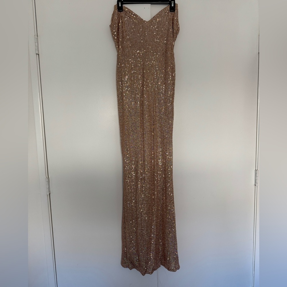 Lovely Day Rose Gold Sequin camisole floor length gown size medium - Picture 10 of 10